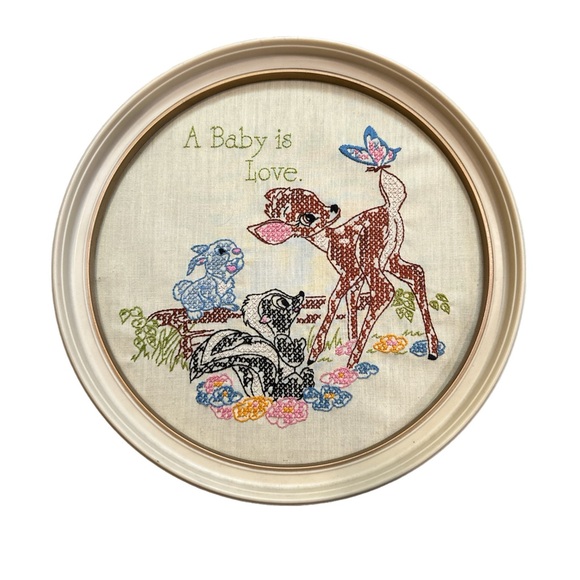 Disney Other - Vintage Disney Bambi Cross Stitch Wall Hanging